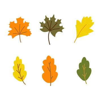 Hand drawn style vector illustration set of orange, green, yellow fall leaf Stock Illustration