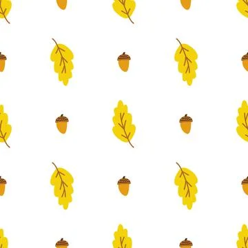 Hand drawn style vector illustration seamless pattern of oak leaf and acorn Illustrazione stock