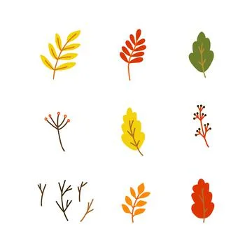 Hand drawn style vector illustration set of fall forest nature elements such as 스톡 일러스트