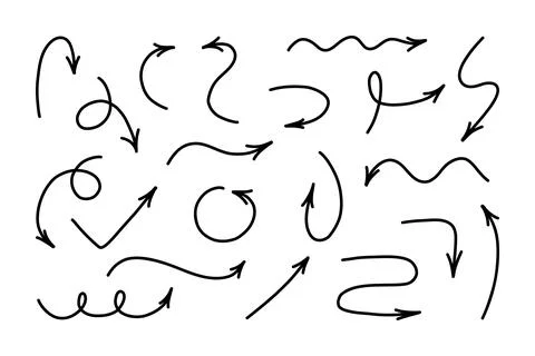 Hand drawn stylish thin arrows. Stock Illustration