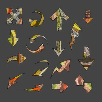 Hand drawn stylized arrows vector collection. Set of doodle tribal pointers Stock Illustration