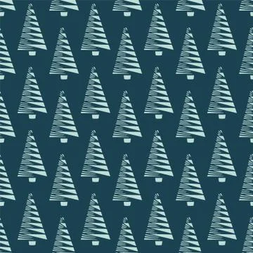Hand drawn stylized Christmas tree pattern. Geometric abstract fir forest on Stock Illustration