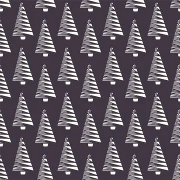 Hand drawn stylized Christmas tree pattern. Geometric abstract fir forest on Stock Illustration