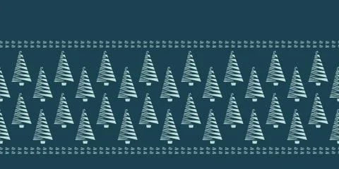 Hand drawn stylized Christmas tree border pattern. Geometric abstract fir forest Stock Illustration