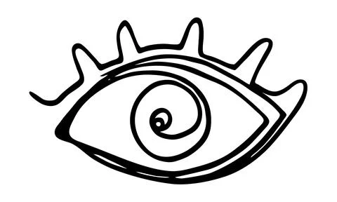 Hand drawn stylized eye design hand painted with ink pen Illustrazione stock