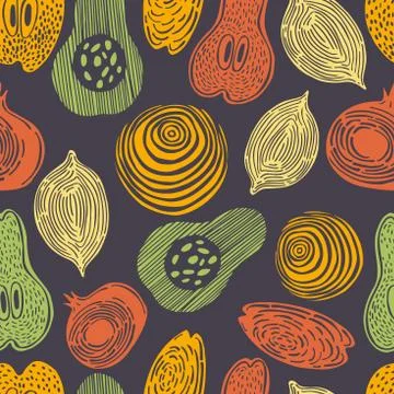 Hand drawn stylized fruits.Vector pattern. Stock Illustration