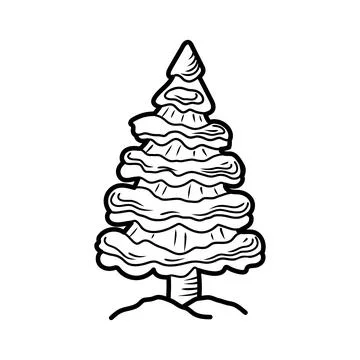 Hand drawn stylized pine tree growing on a hill Stock Illustration