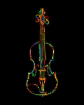 Hand drawn stylized violin sketch in colors over black background Stock Illustration
