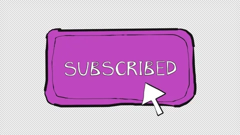 Hand drawn subscribe button clicked by a doodle cursor arrow with alpha channel Video stock 348588687