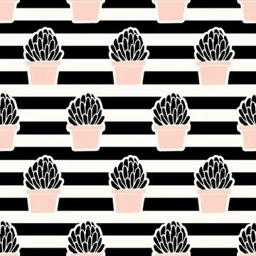 Hand Drawn Succulent Pattern Stock Illustration