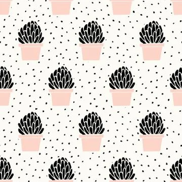 Hand Drawn Succulent Pattern Stock Illustration