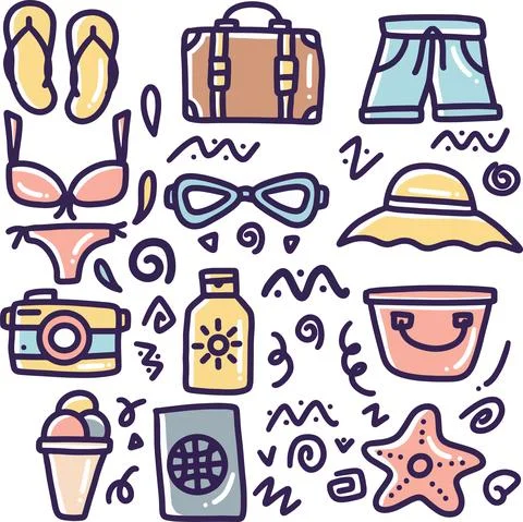 Hand drawn summer beach doodle Stock Illustration