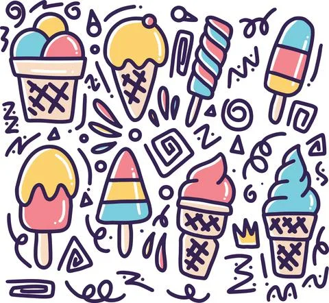 Hand drawn summer doodle set Stock Illustration