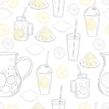 Hand drawn summer drinks,  lemonade.  Vector sketch  illustration. Stock Illustration