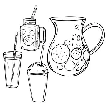 Hand drawn summer drinks,  lemonade.  Vector sketch  illustration. Stock Illustration