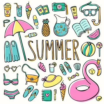 Hand-drawn summer elements collection Stock Illustration