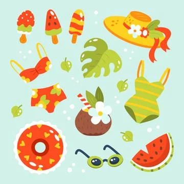 Hand drawn summer elements collection Illustrazione stock