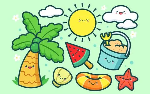 Hand drawn summer elements collection Stock Illustration