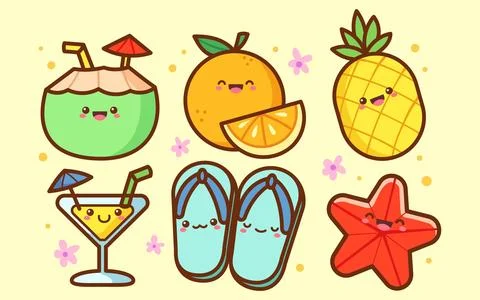 Hand drawn summer elements collection Stock Illustration