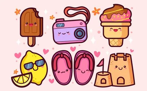 Hand drawn summer elements collection Stock Illustration
