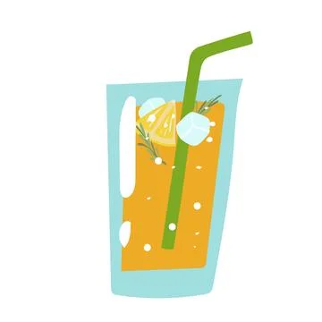 Hand drawn summer lemonade or cocktail with lime slice and rosemary. Illustrazione stock
