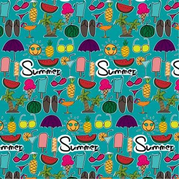 Hand Drawn Summer Pattern. Illustrazione stock