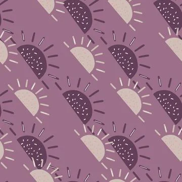 Hand drawn summer seamless pattern with simple fruit lobules elements. Purple 스톡 일러스트