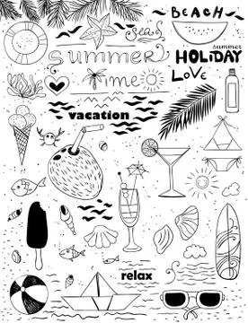 Hand drawn summer set Stock Illustration