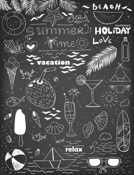Hand drawn summer set Stock Illustration