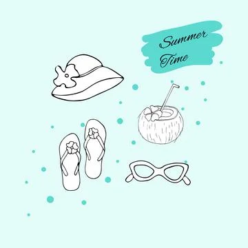 Hand-drawn summer time attributes Stock Illustration