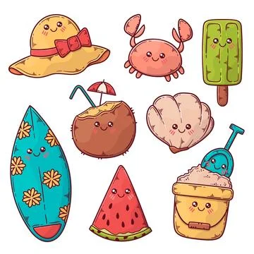 Hand drawn summertime elements collection Stock Illustration