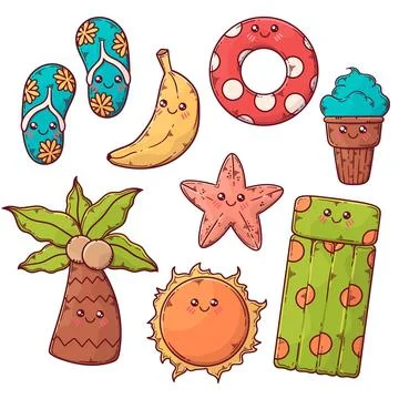 Hand drawn summertime elements collection Stock Illustration