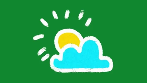 Hand Drawn Sun Behind Cloud Weather 2D Animation Green Screen Stock Footage 334579395
