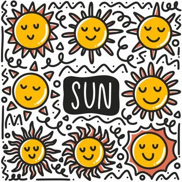 Hand drawn sun doodle set Stock Illustration