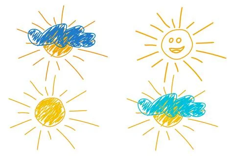 Hand-Drawn Sun Doodles with Different Expressions Stock Illustration