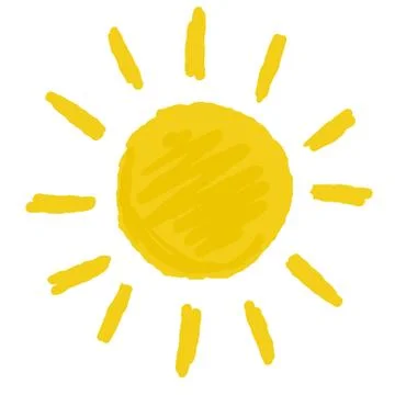 Hand-drawn sun. Element of summer and nature. Yellow warm object. Stock Illustration