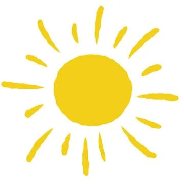 Hand-drawn sun. Element of summer and nature. Yellow warm object. Stock Illustration