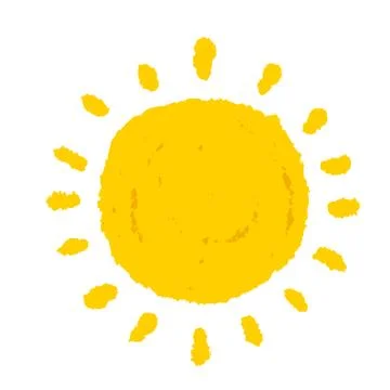Hand-drawn sun. Element of summer and nature. Yellow warm object. Stock Illustration