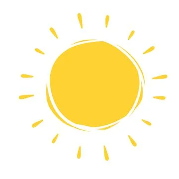 Hand drawn sun. Element of summer and nature. Yellow warm object. Stock Illustration