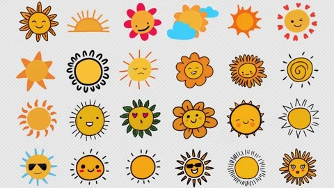 Hand-Drawn Sun Emoticon Elements Crayon Style Animation | Cute Animated Sun Stock Footage 330978538