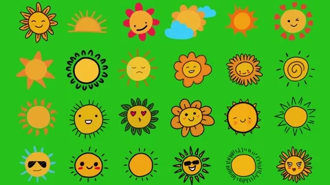 Hand-Drawn Sun Emoticon Elements Crayon Style animation video | Cute Animated  Stock Footage 331003371