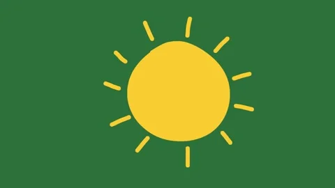 Hand Drawn Sun Icon Animation on Green Screen | 2D Hand Drawn Cute Sunshine  Video stock 328989467