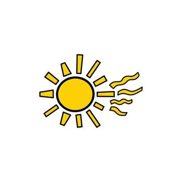 Hand-drawn sun icon with wind symbol, weather forecast element Stock Illustration