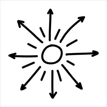Hand drawn sun with rays arrow design in doodle. Cute illustration of sun ray Stock Illustration