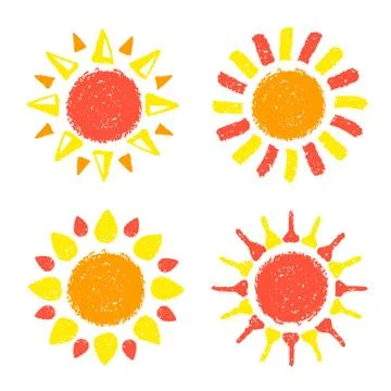 Hand drawn Sun set painted with pastel crayons Illustrazione stock