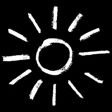 Hand drawn sun with white chalk, marker, brush, childrens drawing, doodle. Stock Illustration