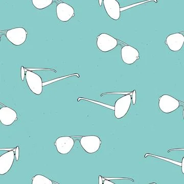 Hand drawn sunglasses pattern on light blue Stock Illustration