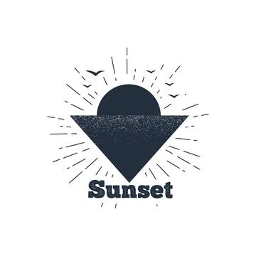 Hand drawn sunset badge. vector illustration. 스톡 일러스트