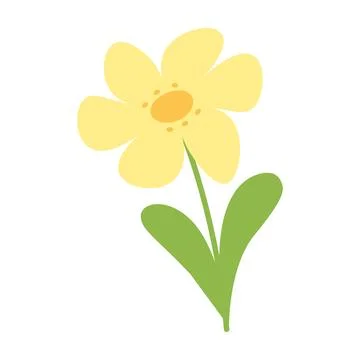 Hand Drawn Sunshine Flower on Stem with leaves Springtime or Summer Thematic Stock Illustration