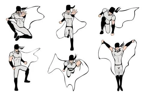 Hand drawn superhero models in various poses. Stock Illustration